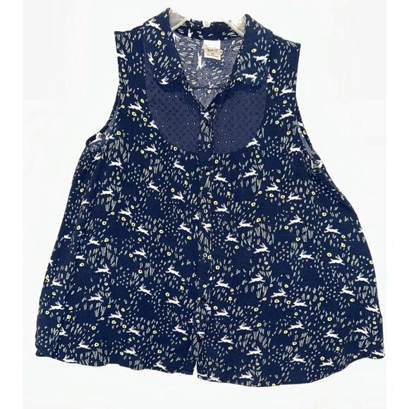 LC Lauren Conrad Womens Medium Disney Wonderland White Rabbit Sleeveless Blouse - Picture 1 of 11